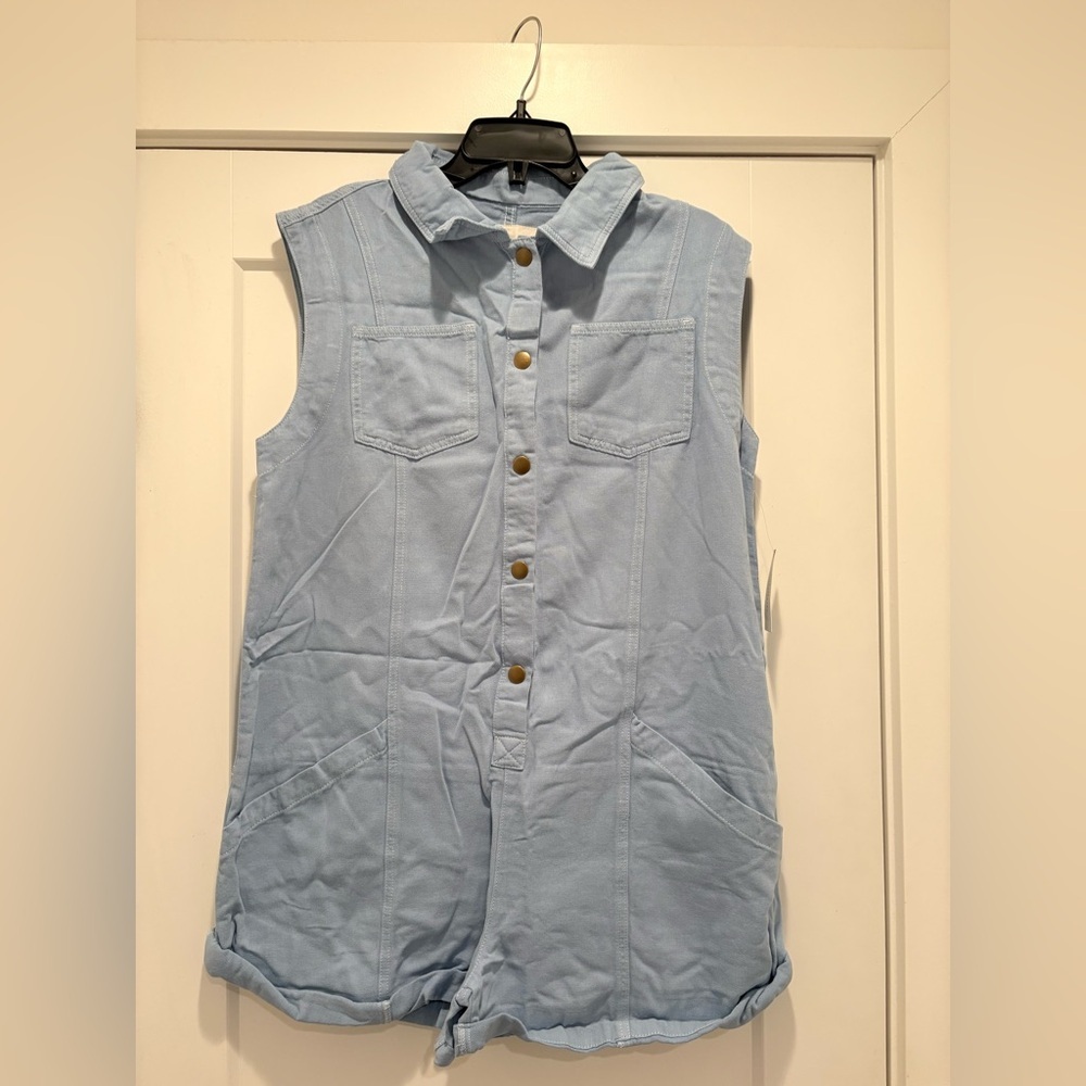 NWT Anthropologie Pilcro Light Blue Sleeveless Button-Up Jumpsuit - Picture 2 of 7